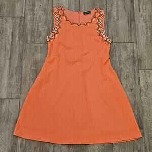 Maude Dress Womens Size M Sleeveless Embroidered A Line Fit & Flare Peach Orange